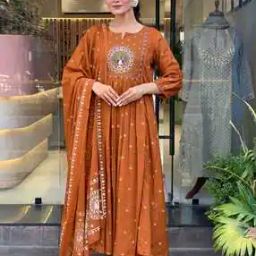 Women Embroidered Flared Kurta Pants Set with Dupatta -image-9