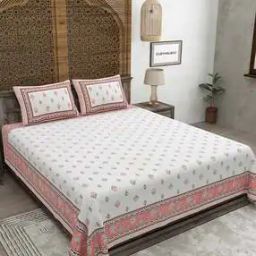 180 TC Floral Print Cotton Double King-Size Bedsheet with Pillow Covers-image-67
