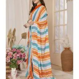 Women Leheriya Print Pre-Stitched Georgete Saree-image-24