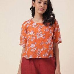 fabindia Floral Print Top with Short Sleeves-picture-9