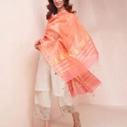 Women Striped Dupatta with Tassels-picture-43