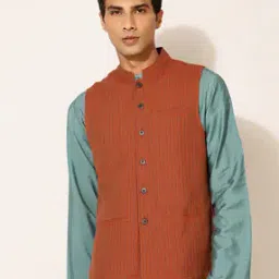 Striped Mandarin-Collar Nehru Jacket-picture-34