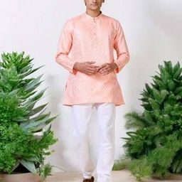 Men Geometric Woven Slim Fit Short Kurta-image-2