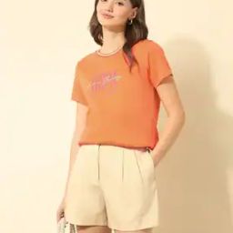 Women Typographic Print Regular Fit Crew-Neck T-shirt-image-67