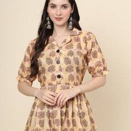Women Relaxed Fit Leaf Print Flared Tunic-image-22