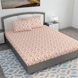 144 TC Floral Print King Size Bedsheet with 2 Pillow Covers-image-10