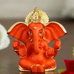 Gold Plated Orange Siddhivinayaka Ganesha Decorative Showpiece-image-48