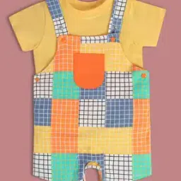 Infants Checked Cotton Dungaree & T-Shirt Set-picture-12