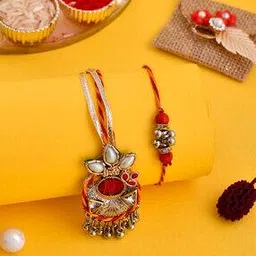 Set of 2 Rakhis with Roli Chawal & Greeting Cards-image-2