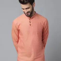 Cotton Short Kurta with Band Collar-image-0