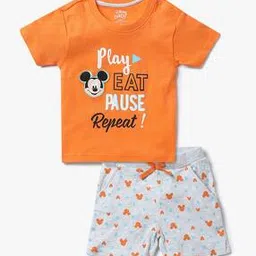 Mickey Mouse Print Cotton T-Shirt with Shorts-image-88