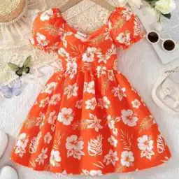 Girls Floral Print Fit & Flare Dress-image-123