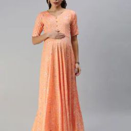 Block Print Maternity Fit and Flare Dress-image-96