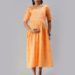 Striped Maternity Fit and Flare Dress-image-25