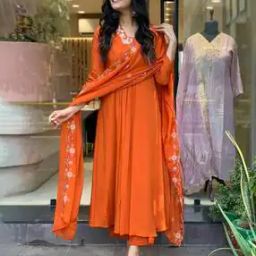 Women Embroidered Flared Kurta with Pants & Dupatta-image-34