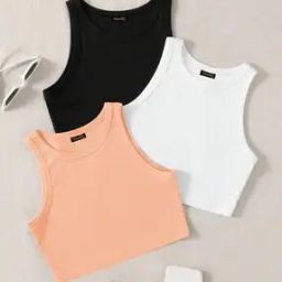 Women Pack of 3 Ribbed Crop Tank Tops-image-3
