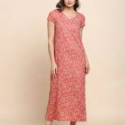 Women Leaf Print V-Neck Nightie-picture-6