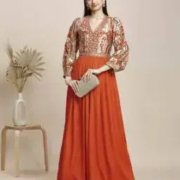 Women Embellished Gown Dress with V-Neck-image-33