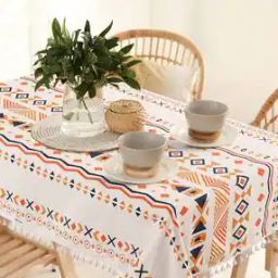 Printed 6-Seater Table Cover with Tassels-41