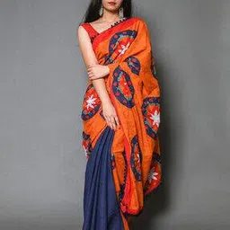 Floral Print Saree with Contrast Border-image-98