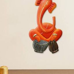 Lord Ganesha Playing Dholak Handcrafted Iron Wall Hanging-image-66