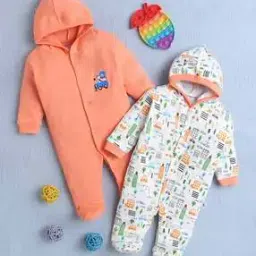 Infants Pack of 2 Printed Cotton Hooded Sleepsuits-image-84