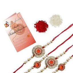 Beaded Rakhi with Greeting Card & Roli-Chawal Set-11
