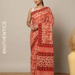 Traditional Handblock Vanaspati Ajrak Cotton Mull Saree-image-70