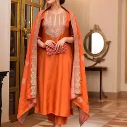 Women Embroidered Straight Kurta Suit Set-image-87