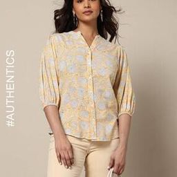 indie picks Handblock Print Straight Cotton Top-picture-14