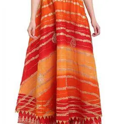 Striped Flared Skirt with Gota Patti Hemline-image-0