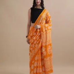 Women Floral Print Pure Cotton Mulmul Saree-image-72