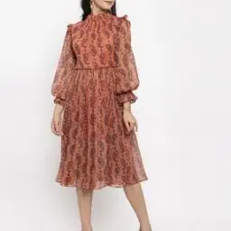 Paisley Print Fit & Flare Dress-image-42