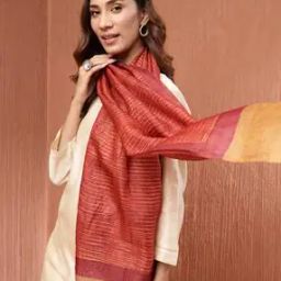 Women Fabindia Orange Silk Stole-28