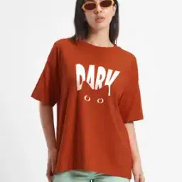 Women Typographic Print Oversized Fit Round-Neck T-Shirt-image-69