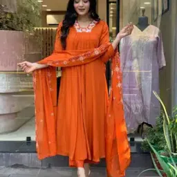 Women Embroidered Anarkali Kurta Pants Set with Dupatta-image-73