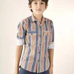 Boys Striped Regular Fit Shirt with Spread Collar-image-76