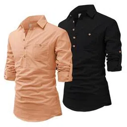Men Slim Fit Short Kurta with Mandarin Collar-image-51