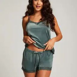 Velvet Shorts with Lace Hem-picture-45
