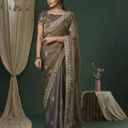 Women Embroidered Design Gota Work Satin Silk Embroidered Saree Traditional Saree-picture-18