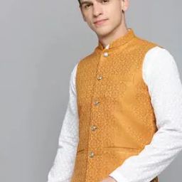 Floral Woven Nehru Jacket with Welt Pockets-picture-38