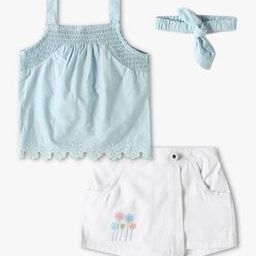Girls Floral Embroidered Top & Shorts Set-58