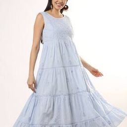 Women Chikankari Sleeveless Tiered Dress with Slip-image-15