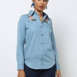 Denim Shirt with Floral Embroidery-image-18