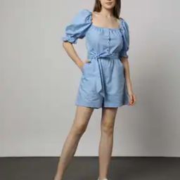 Linen Playsuit with Puff sleeves-70