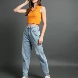 Women Emma Heavily Washed Tapered Fit Jeans-image-63