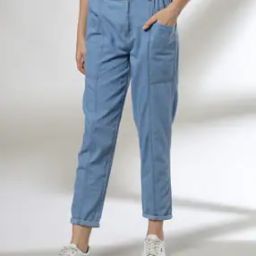 Women Lightly Washed Paperbag Jeans-image-2