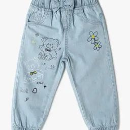 Girls Teddy Bear Print Regular Fit Jeans-image-78