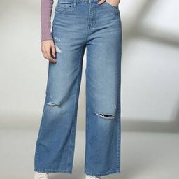 Women Lightly Washed Distressed Wide-Leg Jeans-image-78