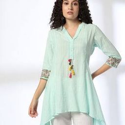 Women Seersucker Relaxed Fit Asymmetric Tunic-picture-15